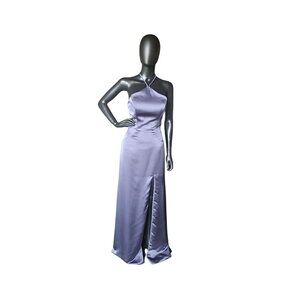 Dusk (Blue) Silky Satin Halter Haxi Bridesmaid Dress - Mori Lee